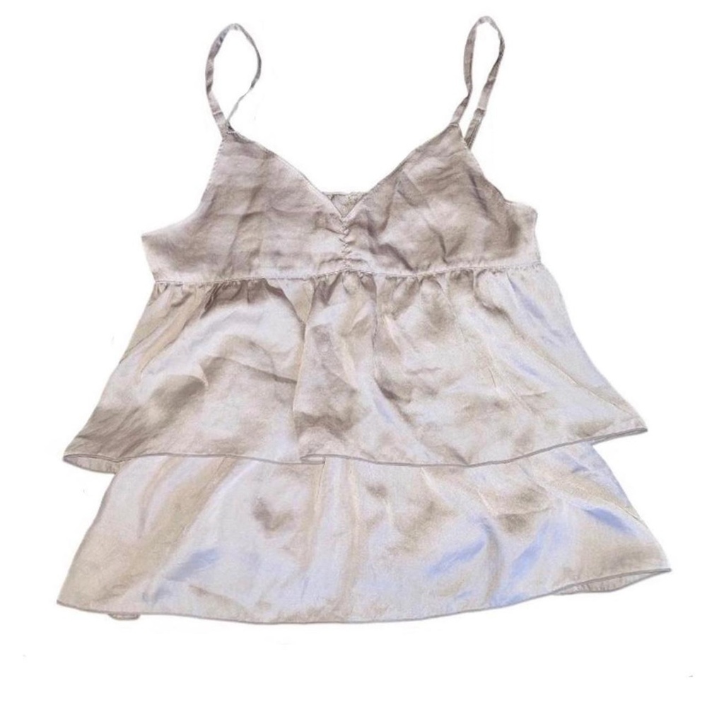 Cream Satin Tiered Babydoll Ruffle Cami Top